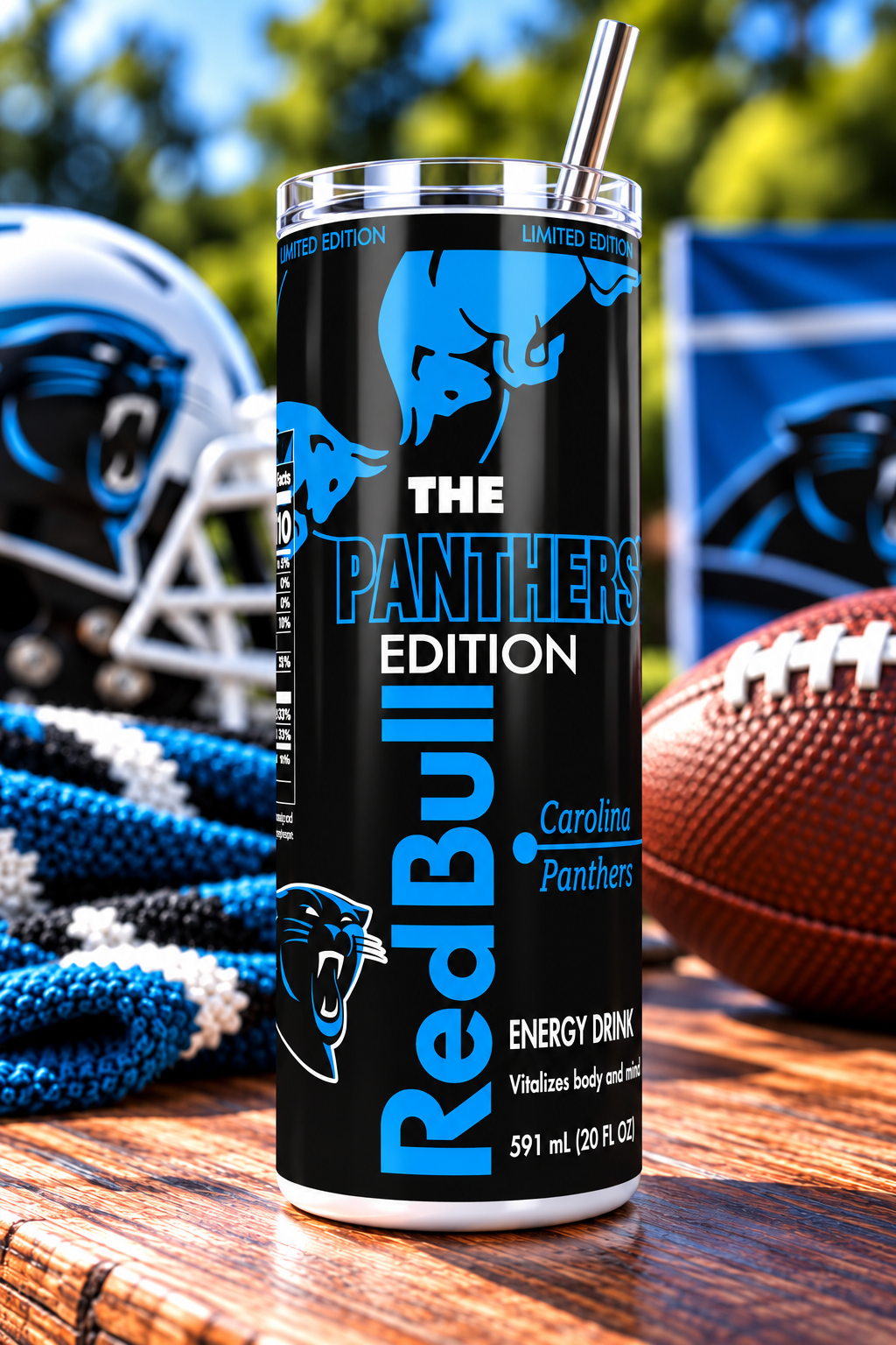 Carolina Panthers Red Bull-Inspired Skinny Tumbler - 20 oz