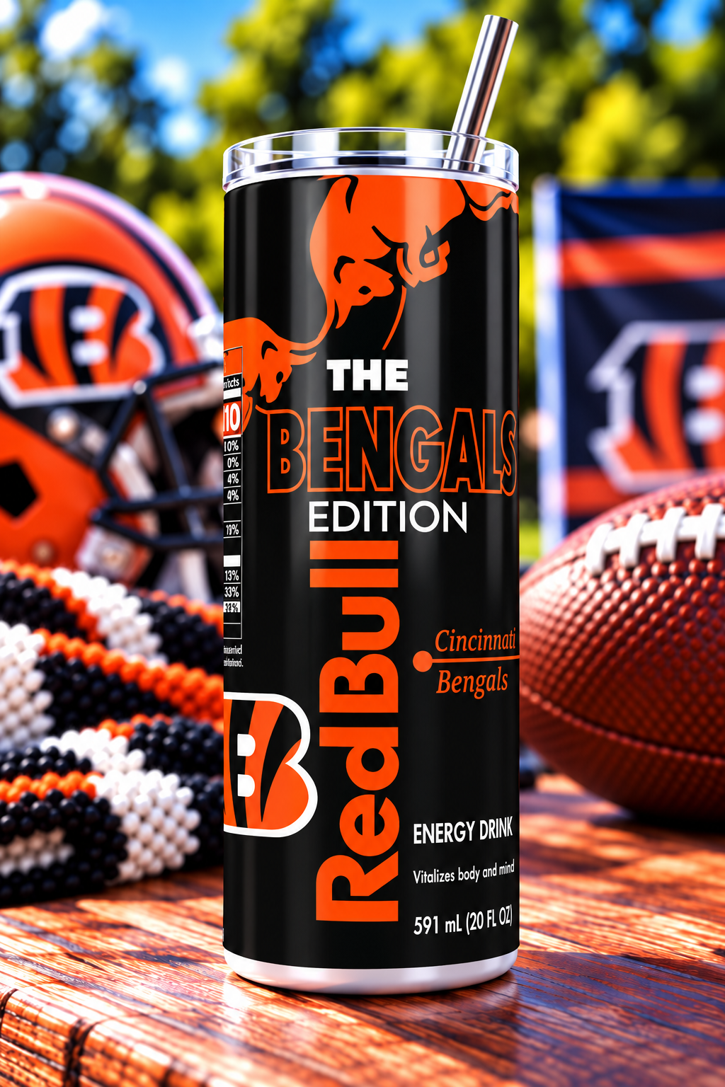 Cincinnati Bengals Red Bull-Inspired Skinny Tumbler - 20 oz