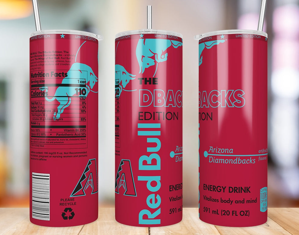 Arizona Diamondbacks 20 oz skinny tumbler three-angle product mockup