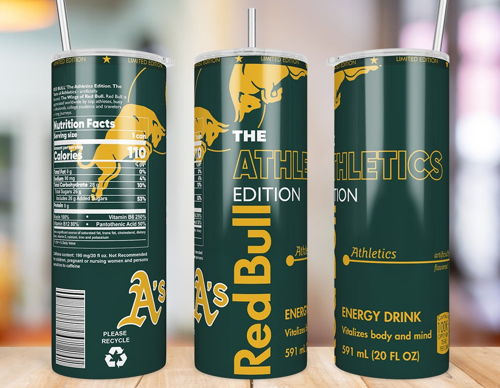 Athletics 20 oz skinny tumbler three-angle product mockup