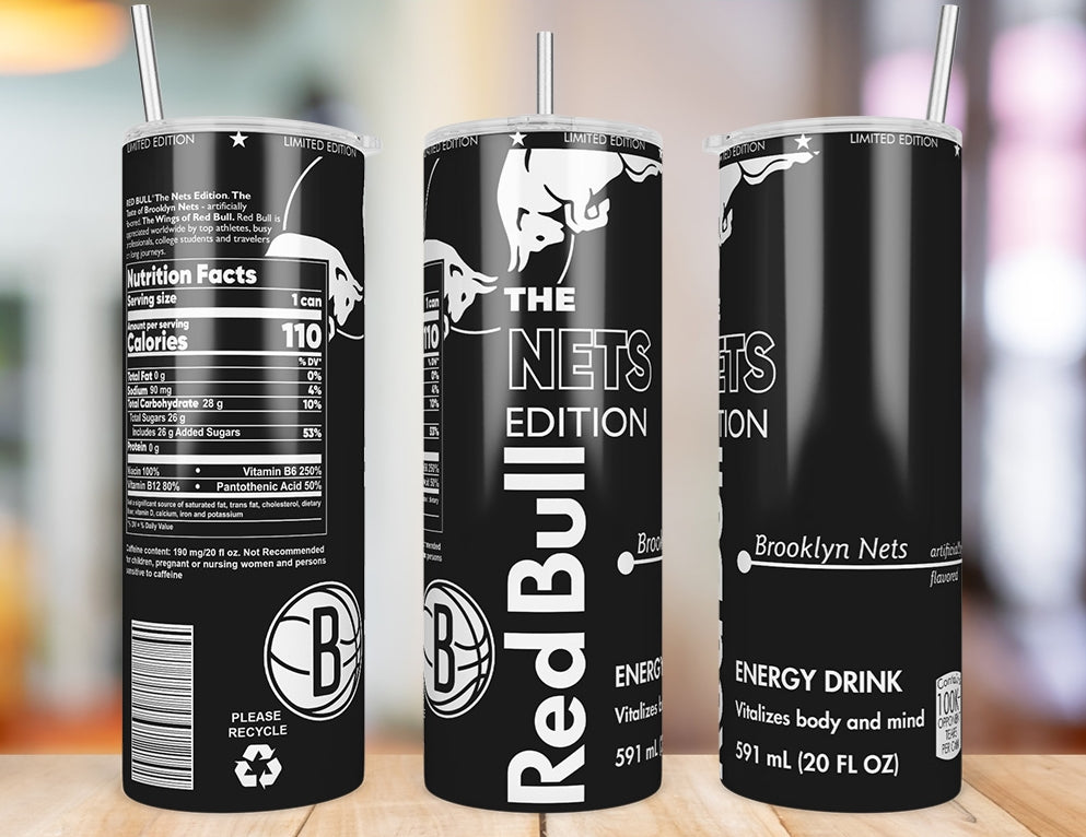 Brooklyn Nets 20 oz skinny tumbler three-angle product photo