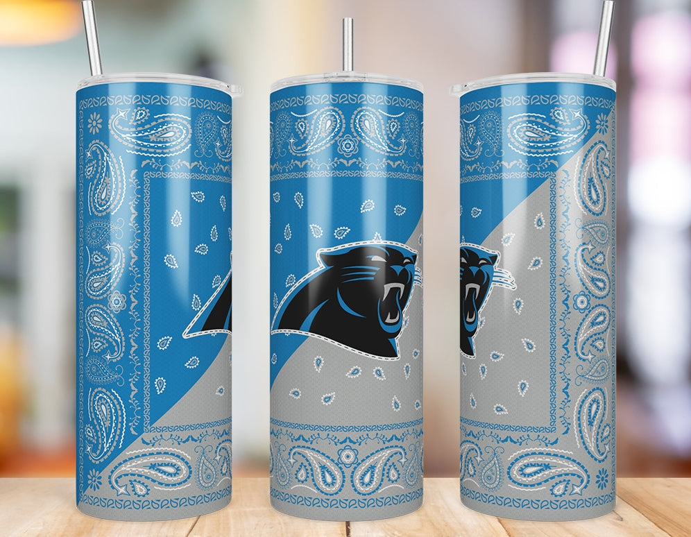 Carolina Panthers Bandana Paisley 20 oz skinny tumbler three-view product photo