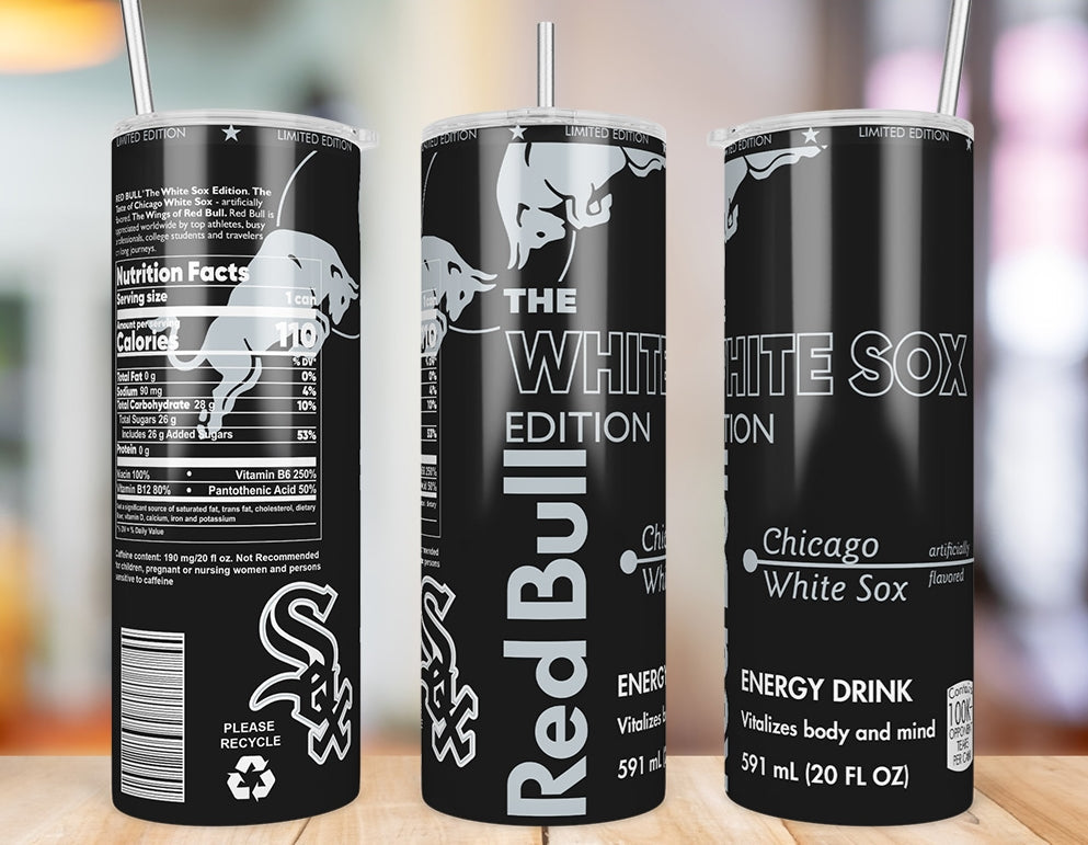 Chicago White Sox 20 oz skinny tumbler three-angle product mockup