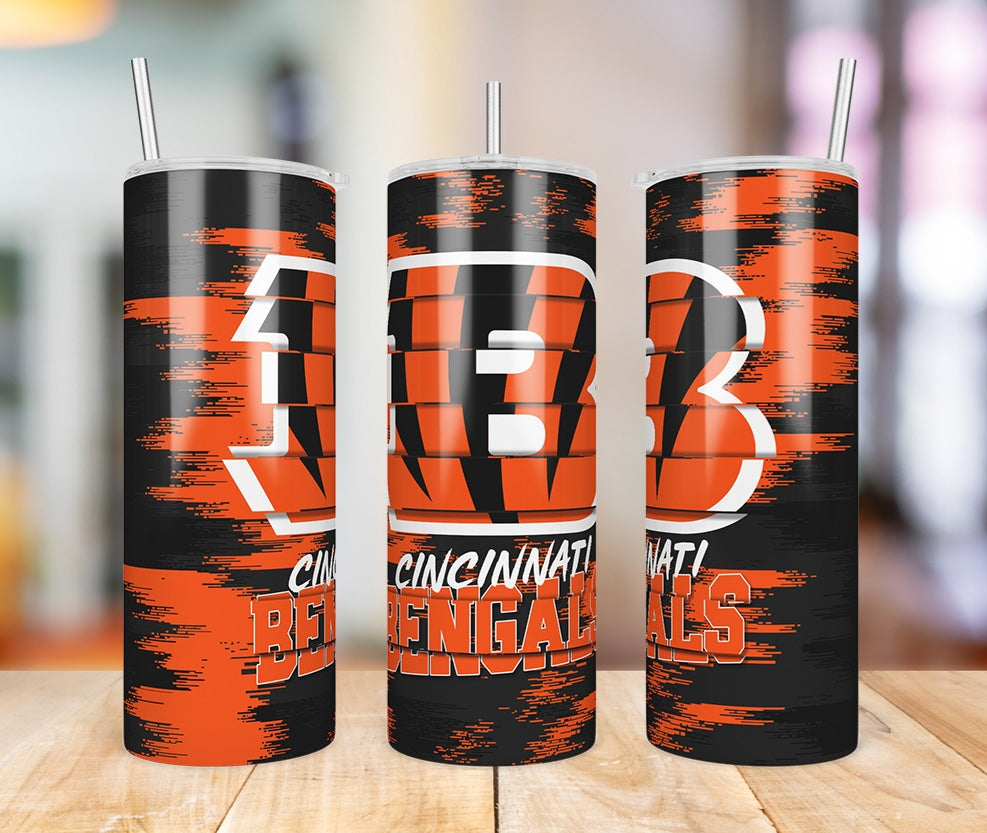 Cincinnati Bengals Glitch 20 oz skinny tumbler three-view product photo