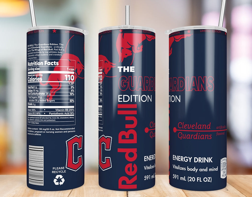 Cleveland Guardians 20 oz skinny tumbler three-angle product mockup