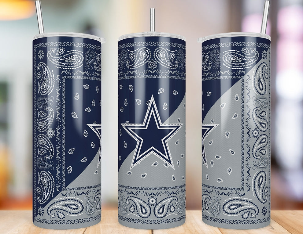 Dallas Cowboys Bandana Paisley 20 oz skinny tumbler three-view product photo