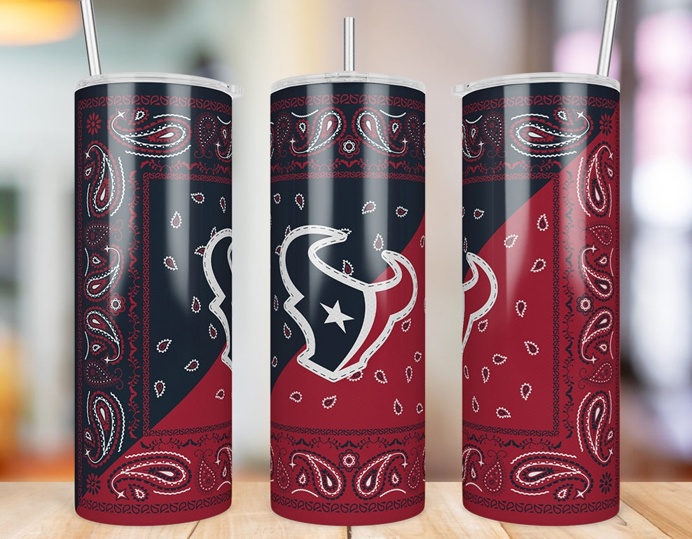 Houston Texans Bandana Paisley 20 oz skinny tumbler three-angle product photo
