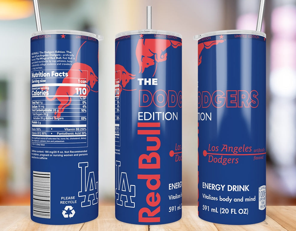 Los Angeles Dodgers 20 oz skinny tumbler three-angle product mockup