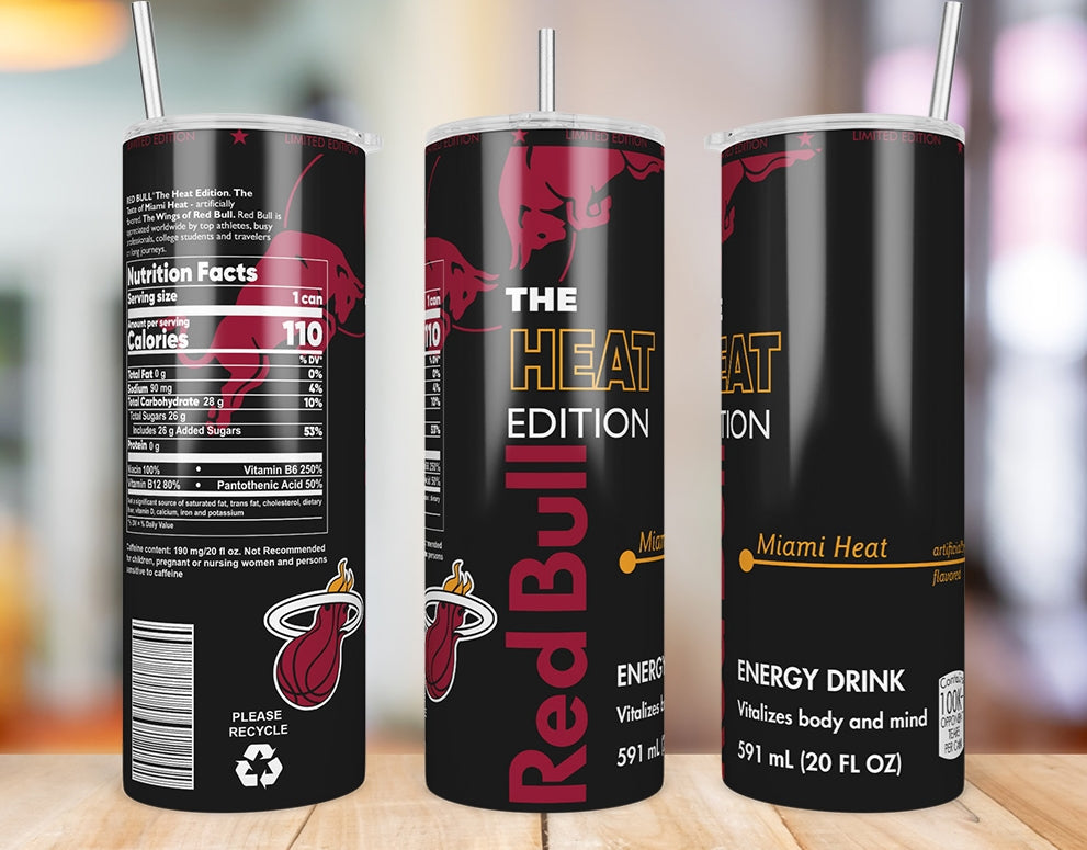 Miami Heat 20 oz skinny tumbler three-angle product mockup