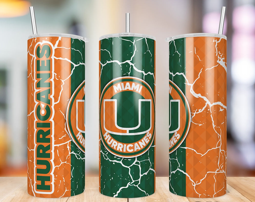 Miami Hurricanes Diamond Pattern 20 oz skinny tumbler