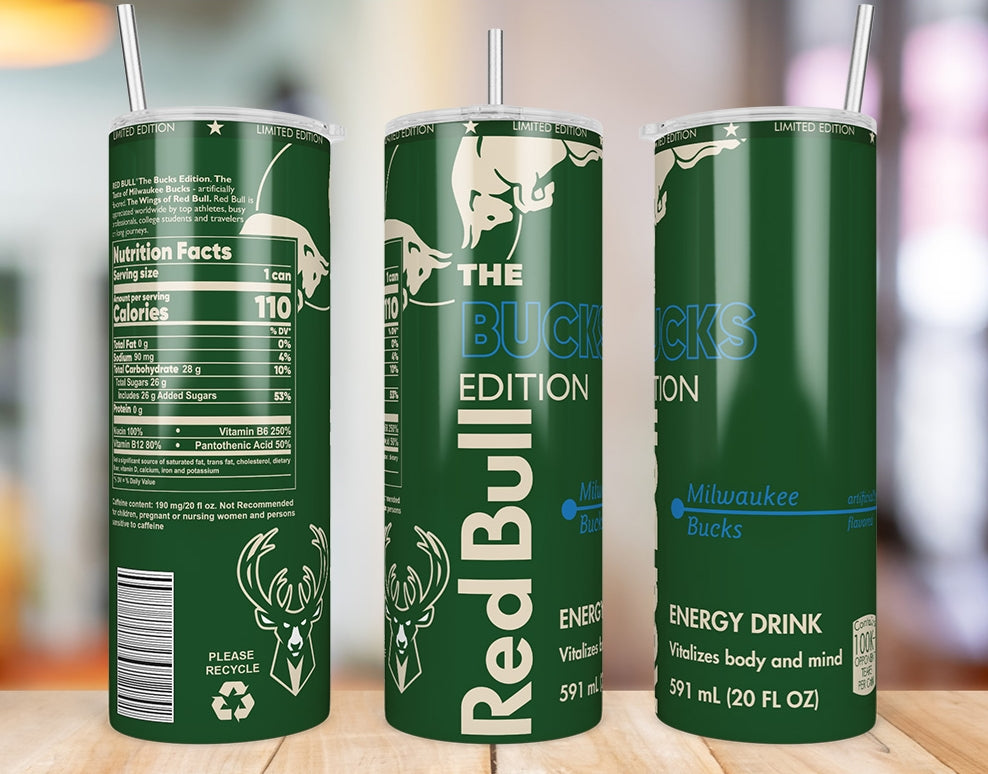 Milwaukee Bucks 20 oz skinny tumbler three-angle product photo