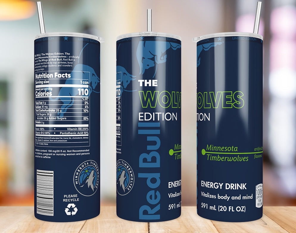 Minnesota Timberwolves 20 oz skinny tumbler triple-view product mockup