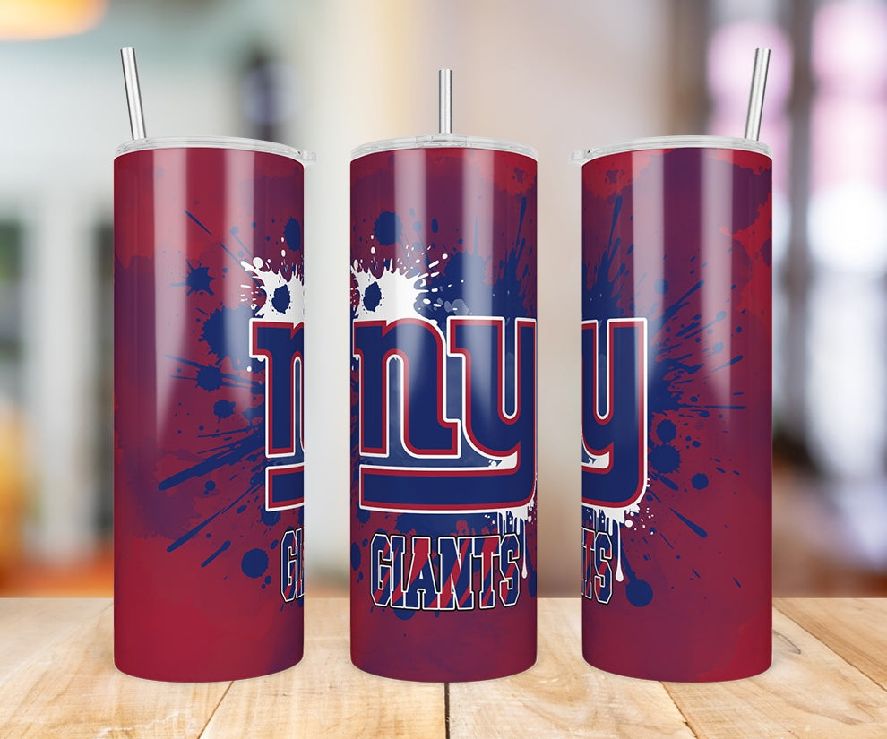 New York Giants Paint Splatter 20 oz skinny tumbler three-angle product photo