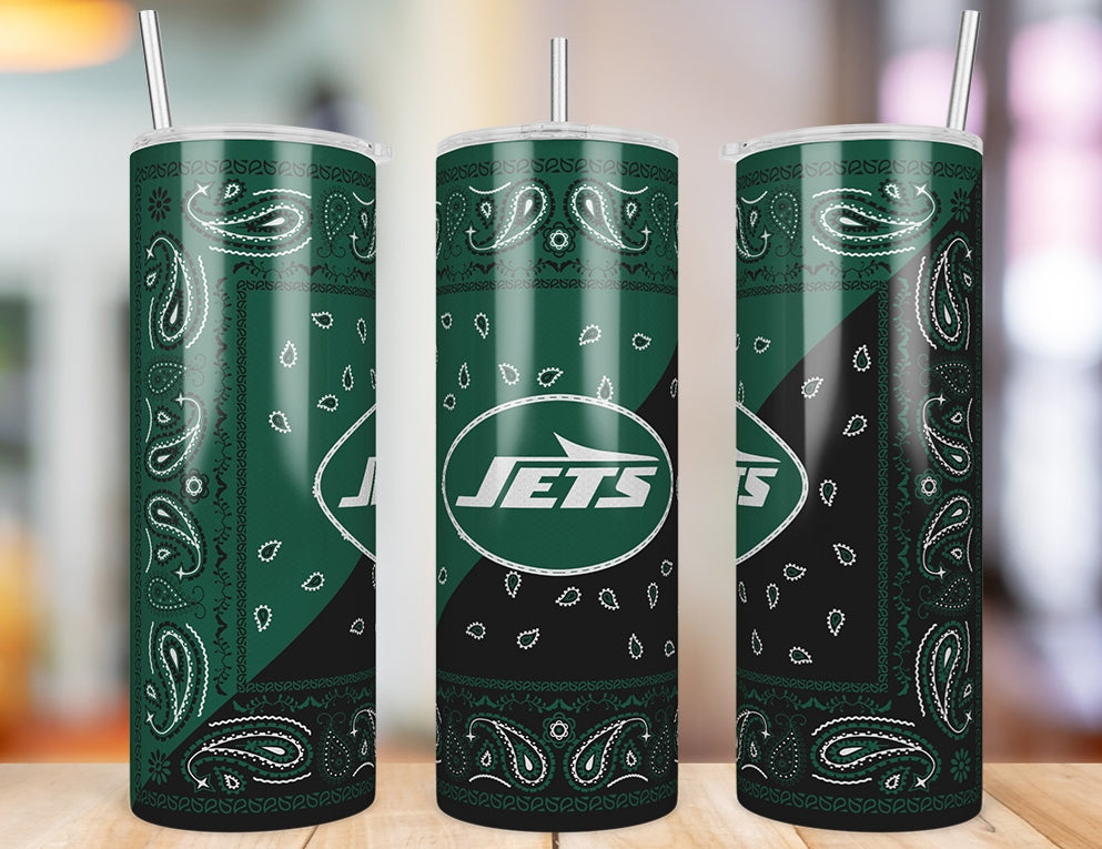 New York Jets Bandana Paisley 20 oz skinny tumbler three-angle product photo