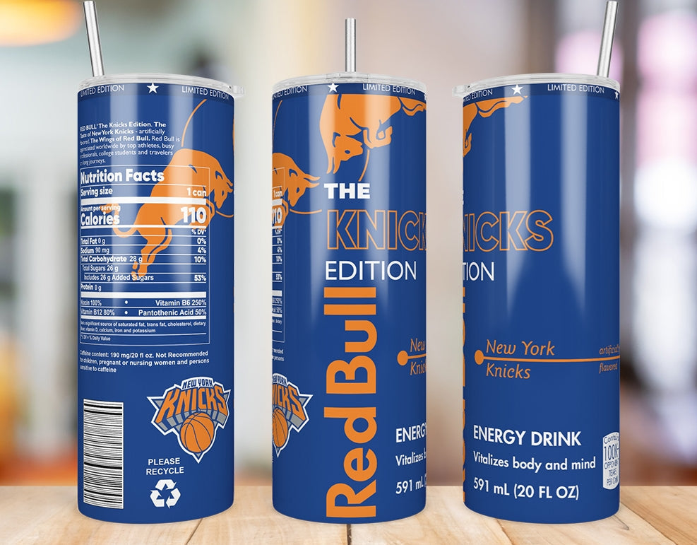 New York Knicks 20 oz skinny tumbler three-angle product photo