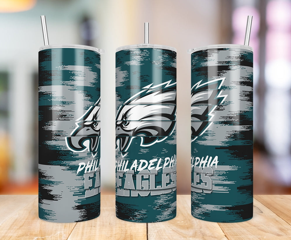 Philadelphia Eagles Glitch 20 oz skinny tumbler three-angle product photo