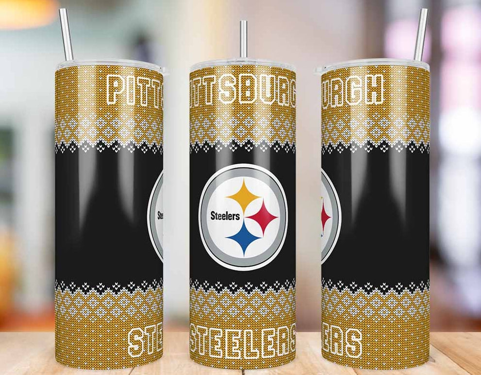 Pittsburgh Steelers Ugly Sweater 20 oz skinny tumbler