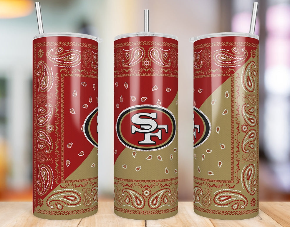 San Francisco 49ers Bandana Paisley 20 oz skinny tumbler three-angle product photo