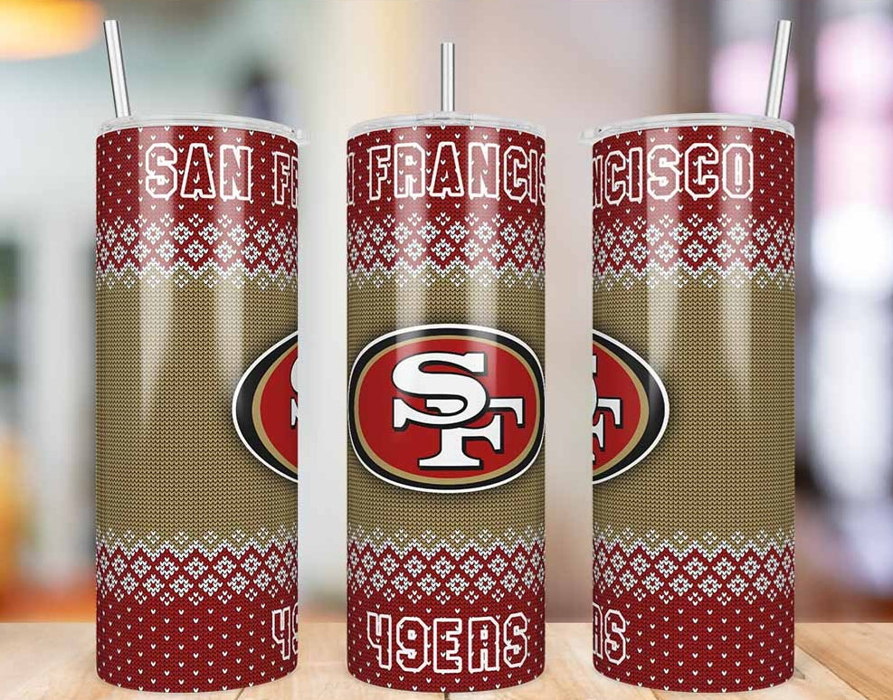 San Francisco 49ers Ugly Sweater 20 oz skinny tumbler