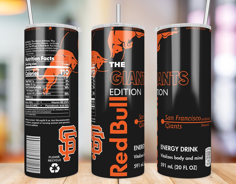 San Francisco Giants 20 oz skinny tumbler three-angle product mockup