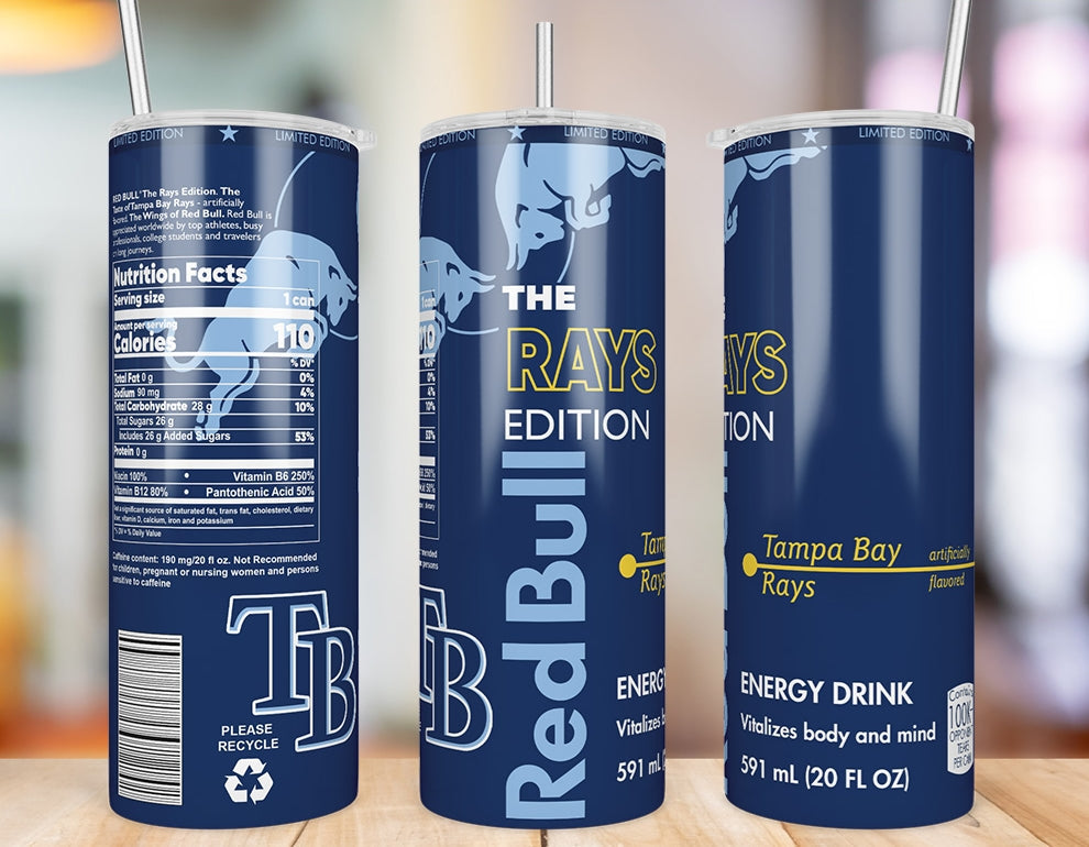 Tampa Bay Rays 20 oz skinny tumbler three-angle product mockup