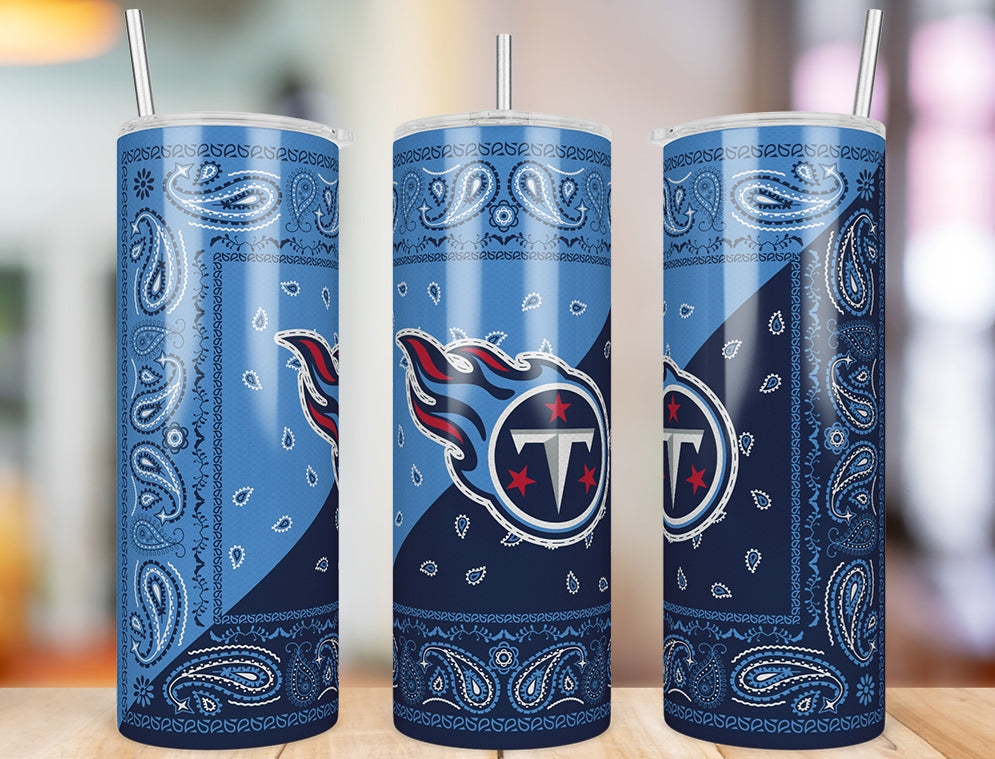 Tennessee Titans Bandana Paisley 20 oz skinny tumbler three-angle product photo