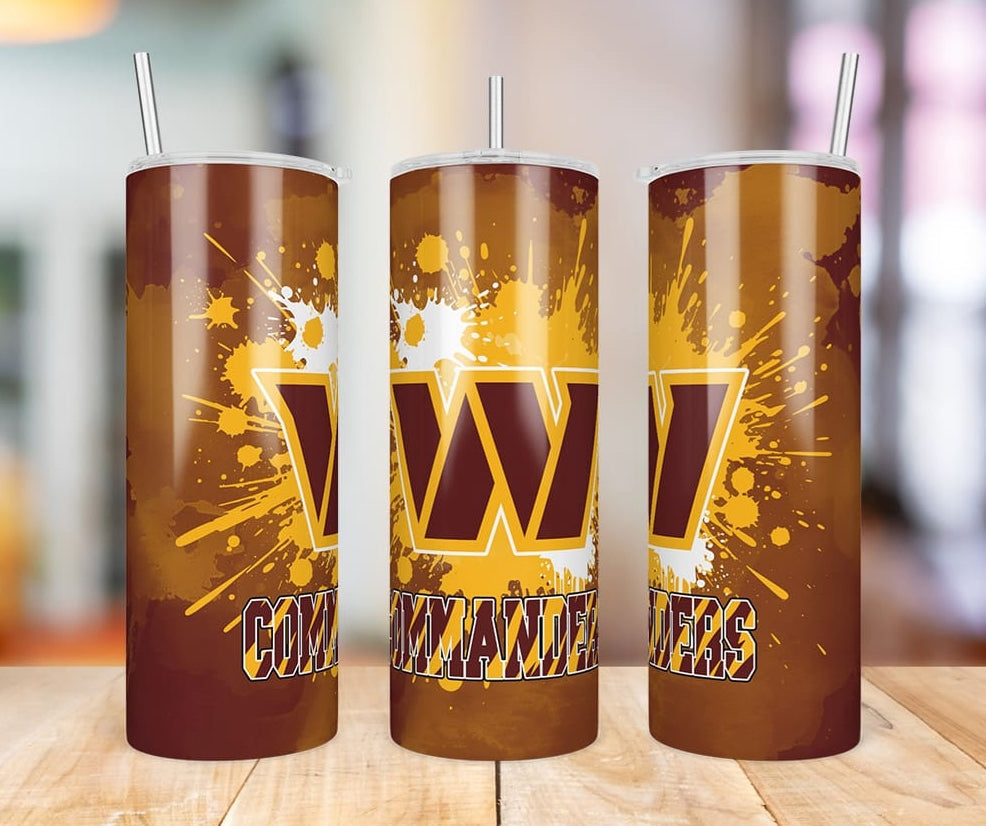 Washington Commanders Paint Splatter 20 oz skinny tumbler three-angle product photo