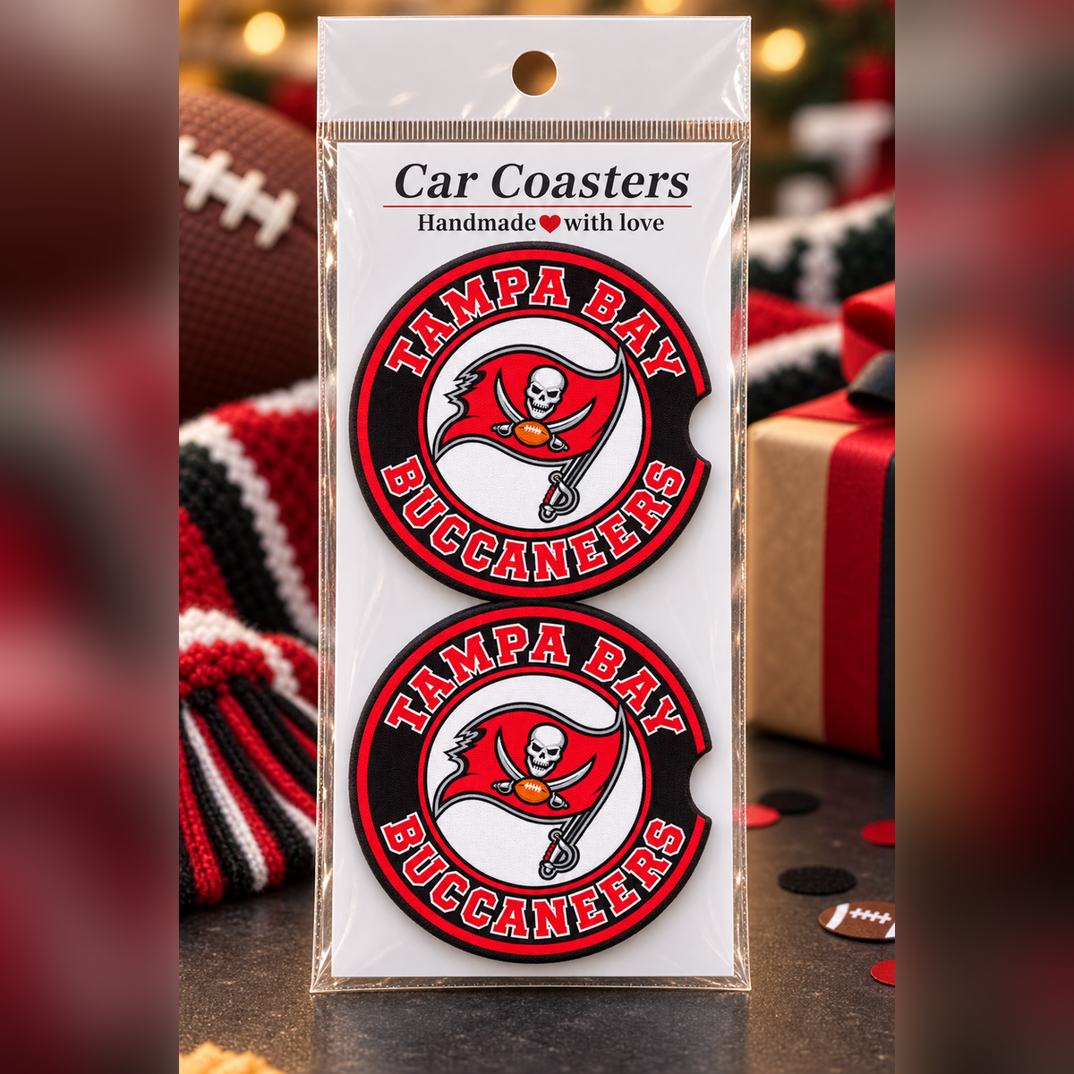 Tampa Bay Buccaneers Neoprene Car Coasters - Set of 2