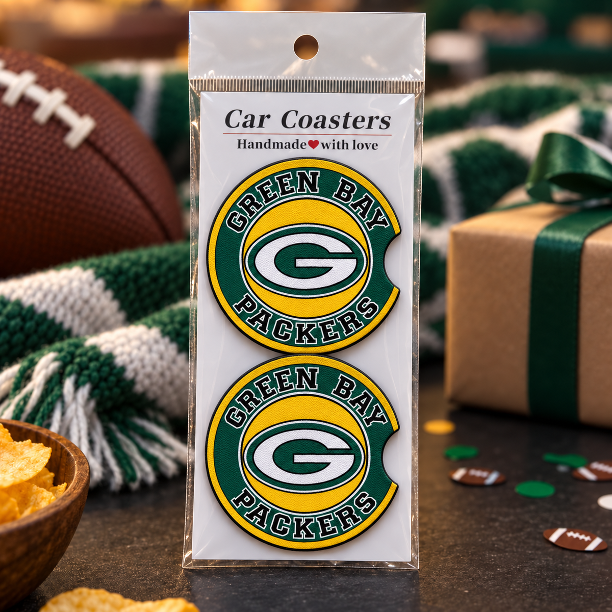 Green Bay Packers Neoprene Car Coasters - Set of 2