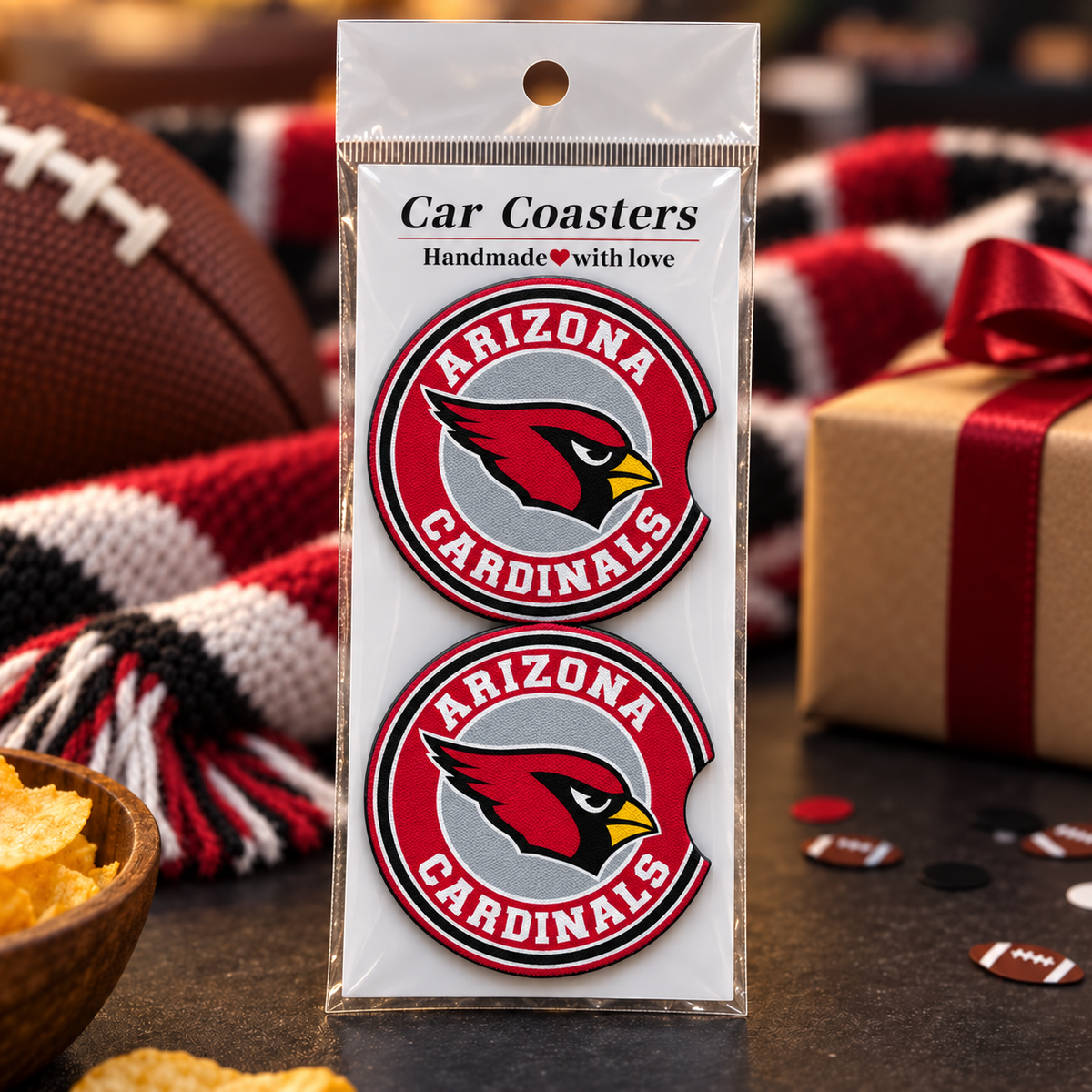 Arizona Cardinals Neoprene Car Coasters - Set of 2