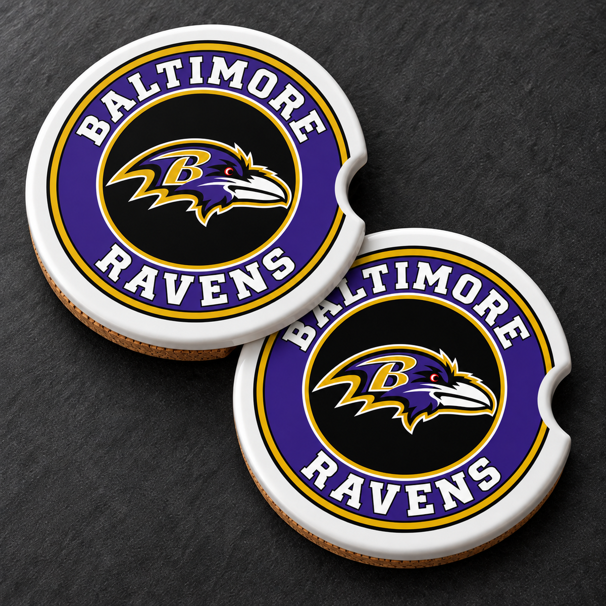 Baltimore Ravens Ceramic Car Coasters - Set of 2