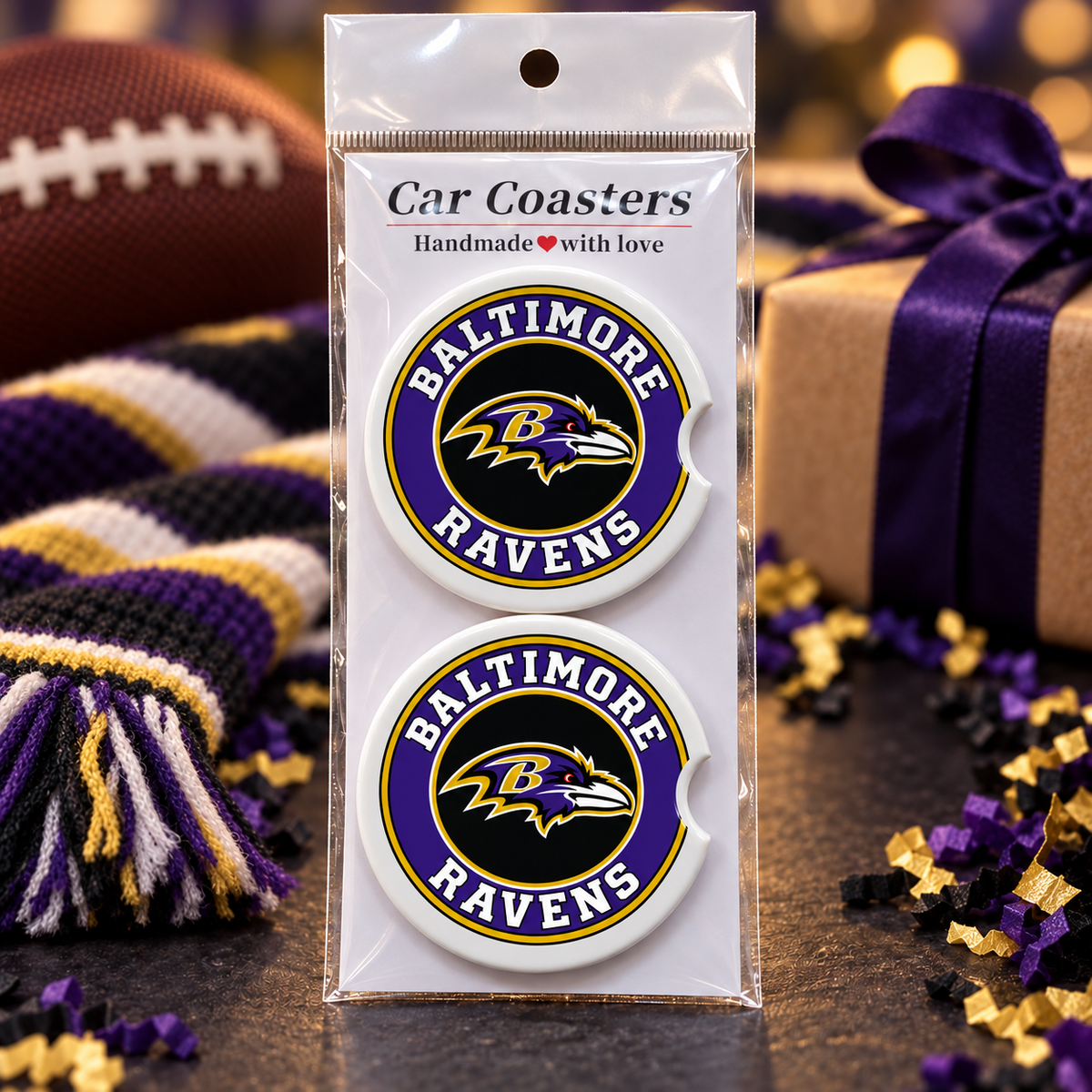 Baltimore Ravens Ceramic Car Coasters - Set of 2