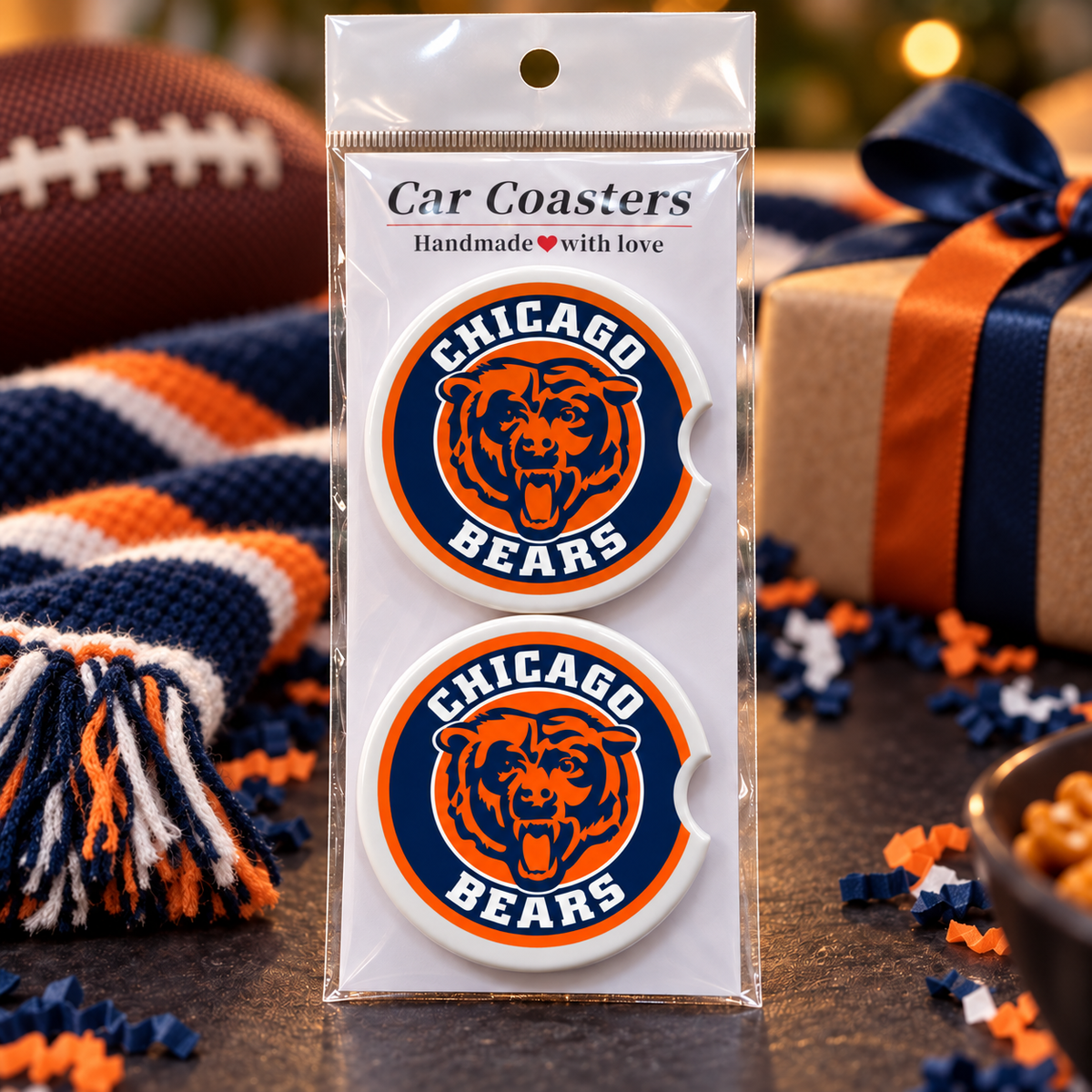 Chicago Bears Ceramic Car Coasters - Set of 2
