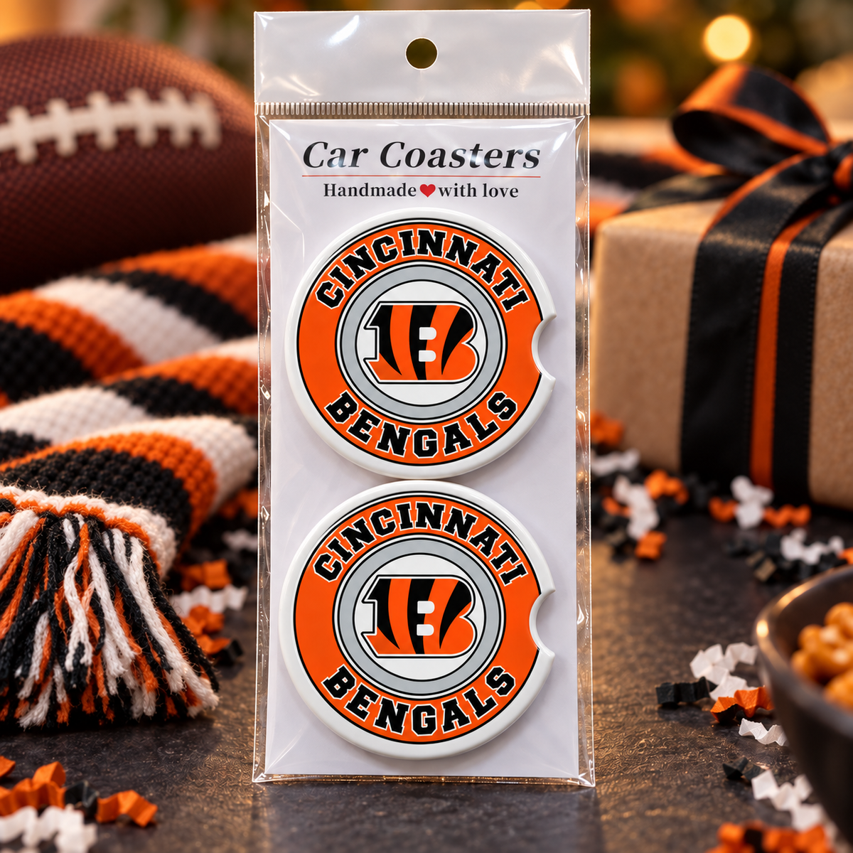 Cincinnati Bengals Ceramic Car Coasters - Set of 2