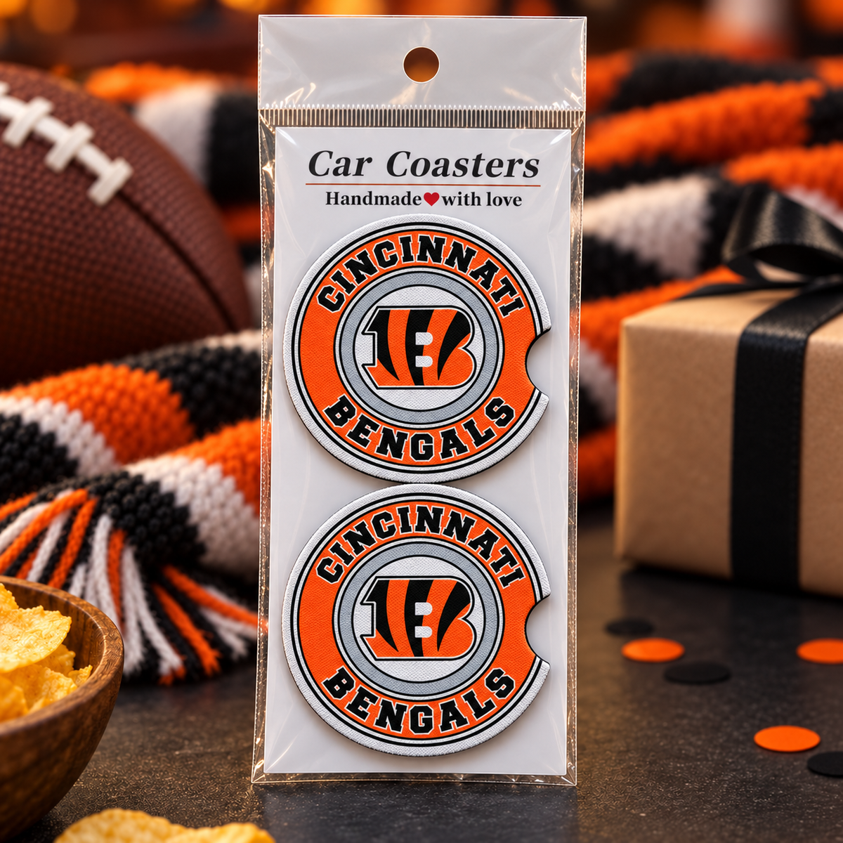 Cincinnati Bengals Neoprene Car Coasters - Set of 2