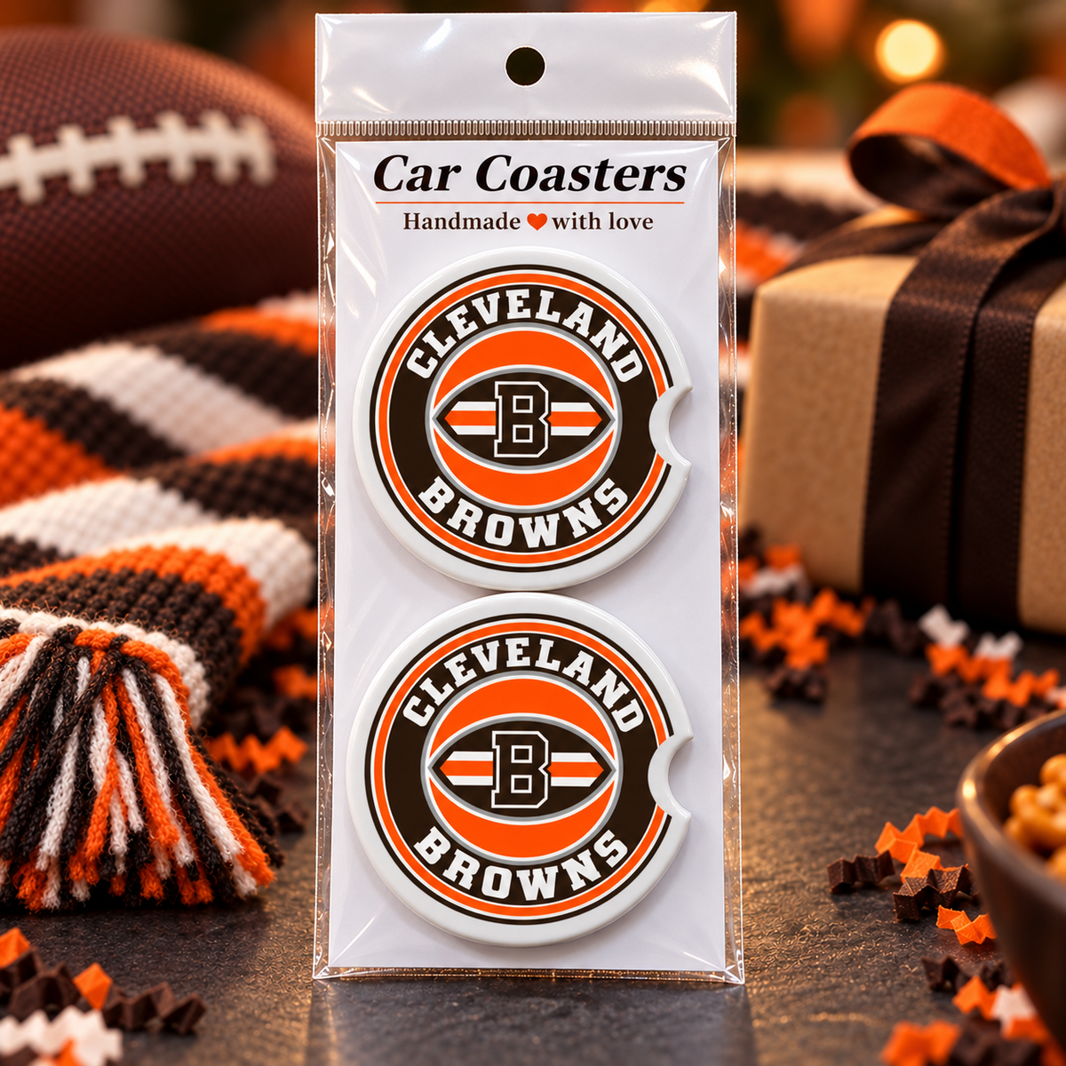 Cleveland Browns Ceramic Car Coasters - Set of 2