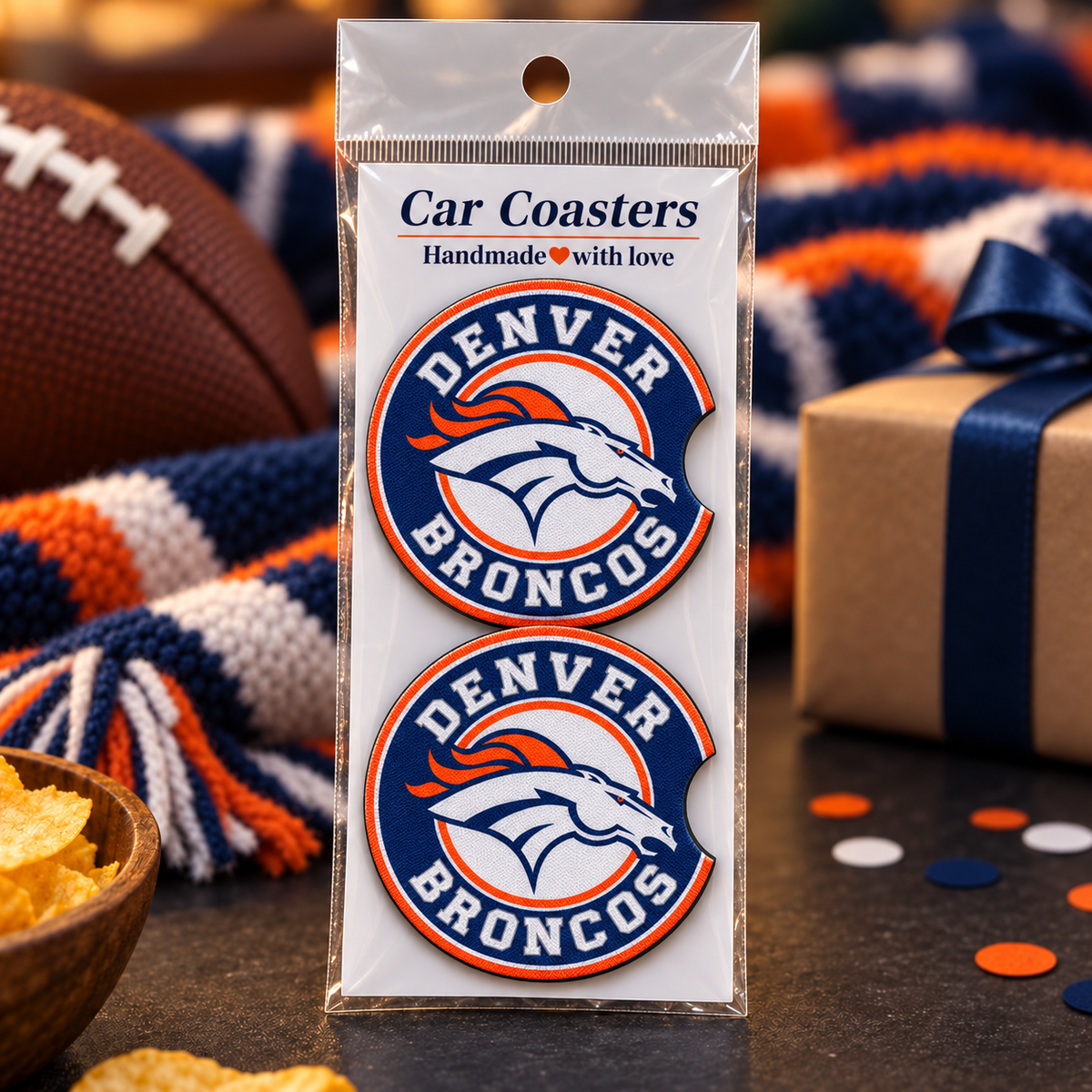 Denver Broncos Neoprene Car Coasters - Set of 2