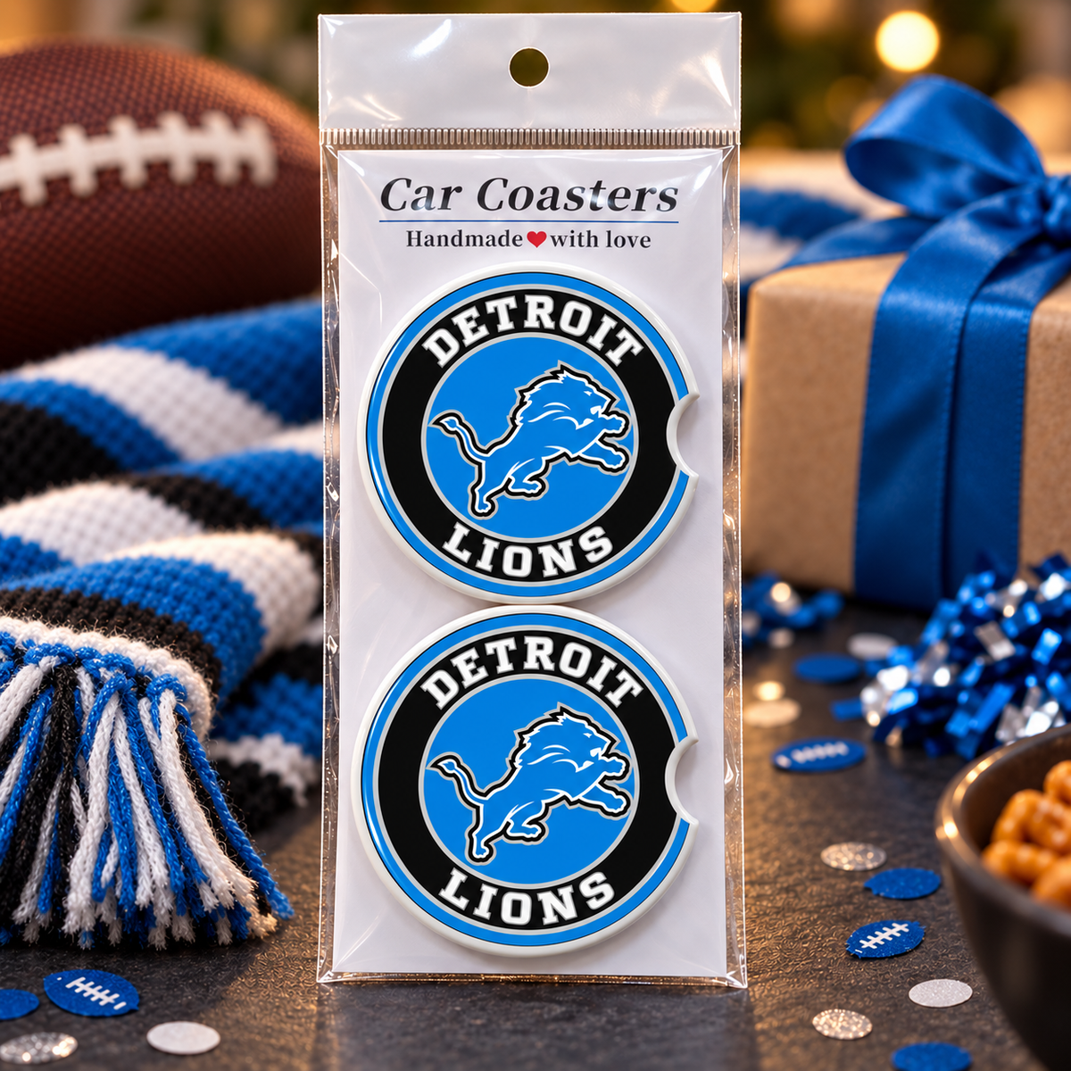Detroit Lions Ceramic Car Coasters - Set of 2