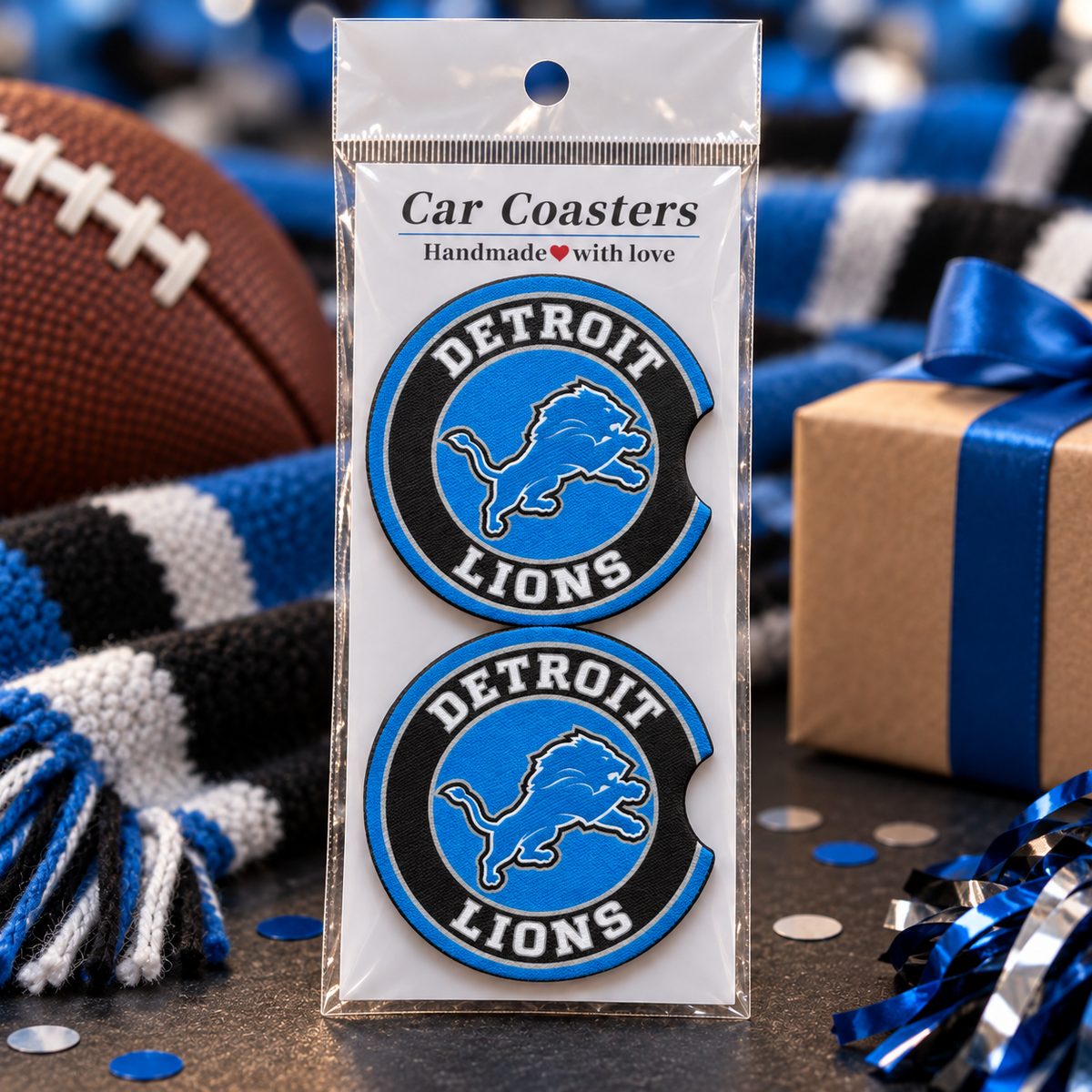Detroit Lions Neoprene Car Coasters - Set of 2