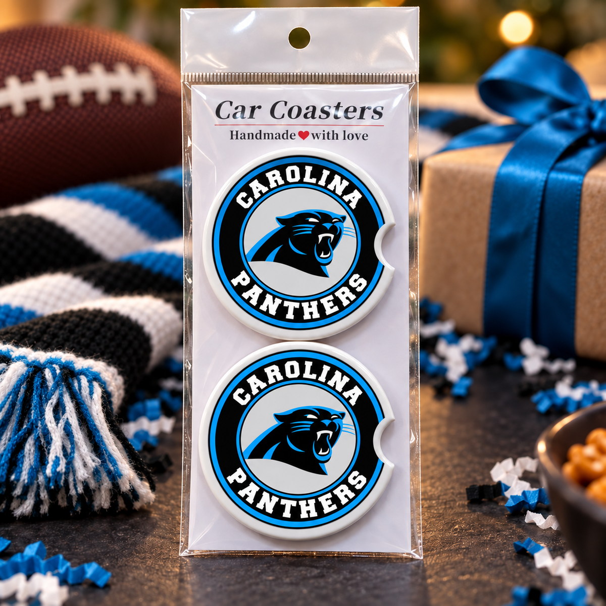Carolina Panthers Ceramic Car Coasters - Set of 2