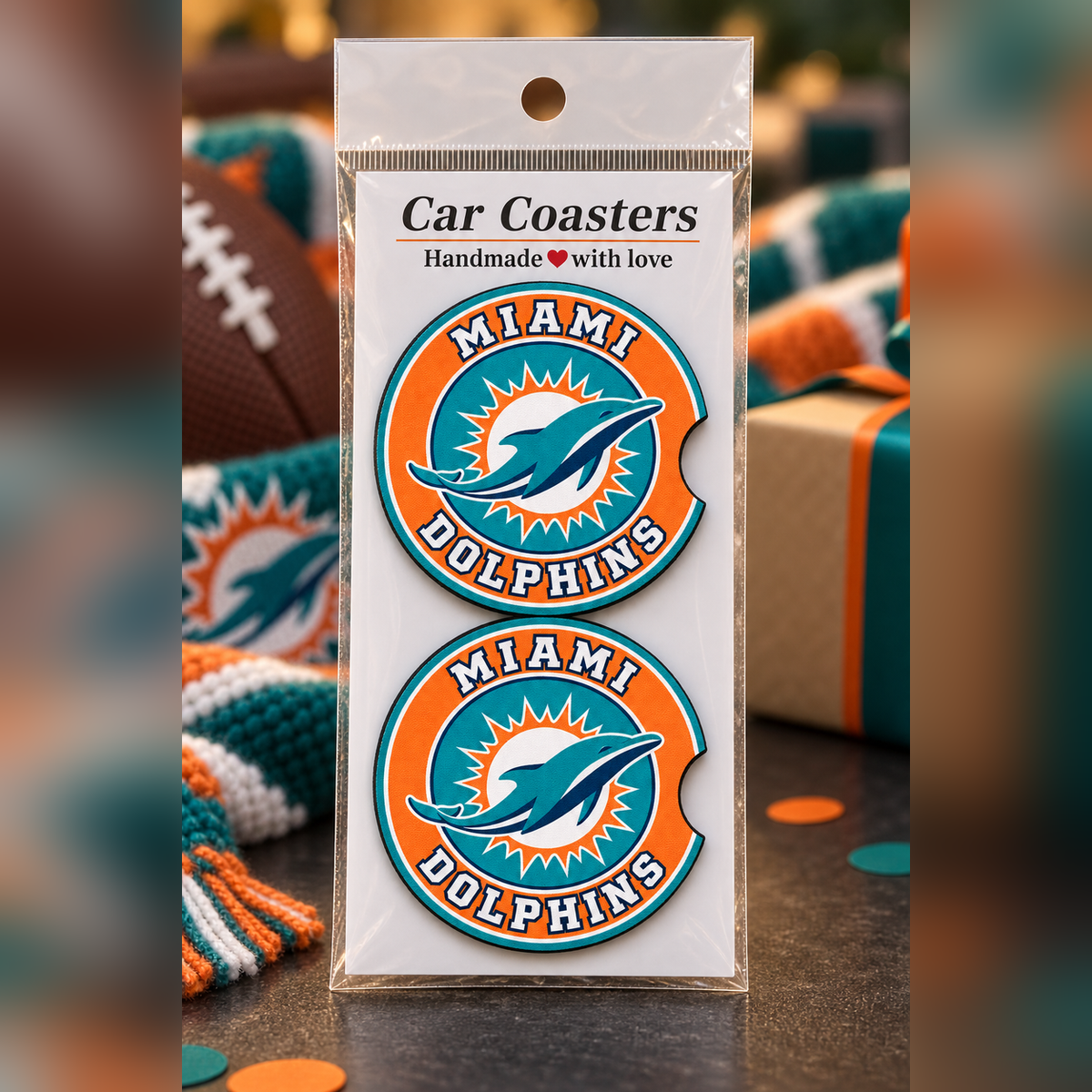 Miami Dolphins Neoprene Car Coasters - Set of 2