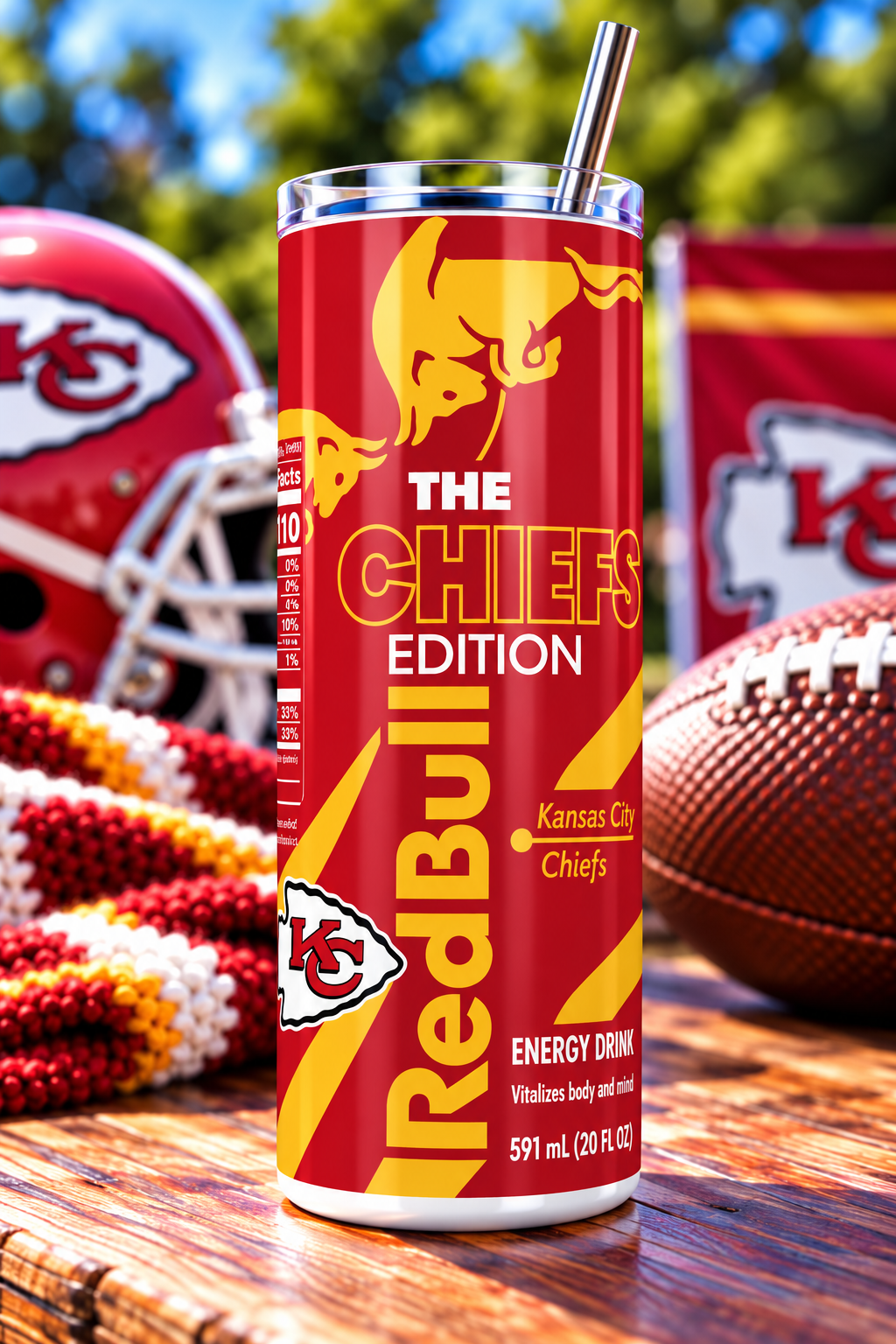 Kansas City Chiefs Red Bull-Inspired Skinny Tumbler - 20 oz