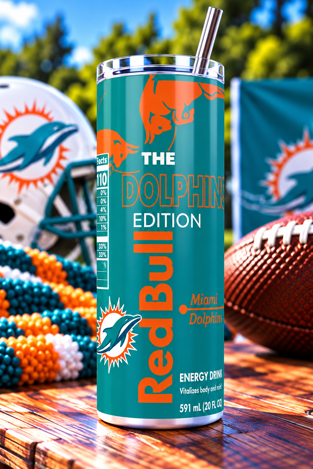 Miami Dolphins Red Bull-Inspired Skinny Tumbler - 20 oz