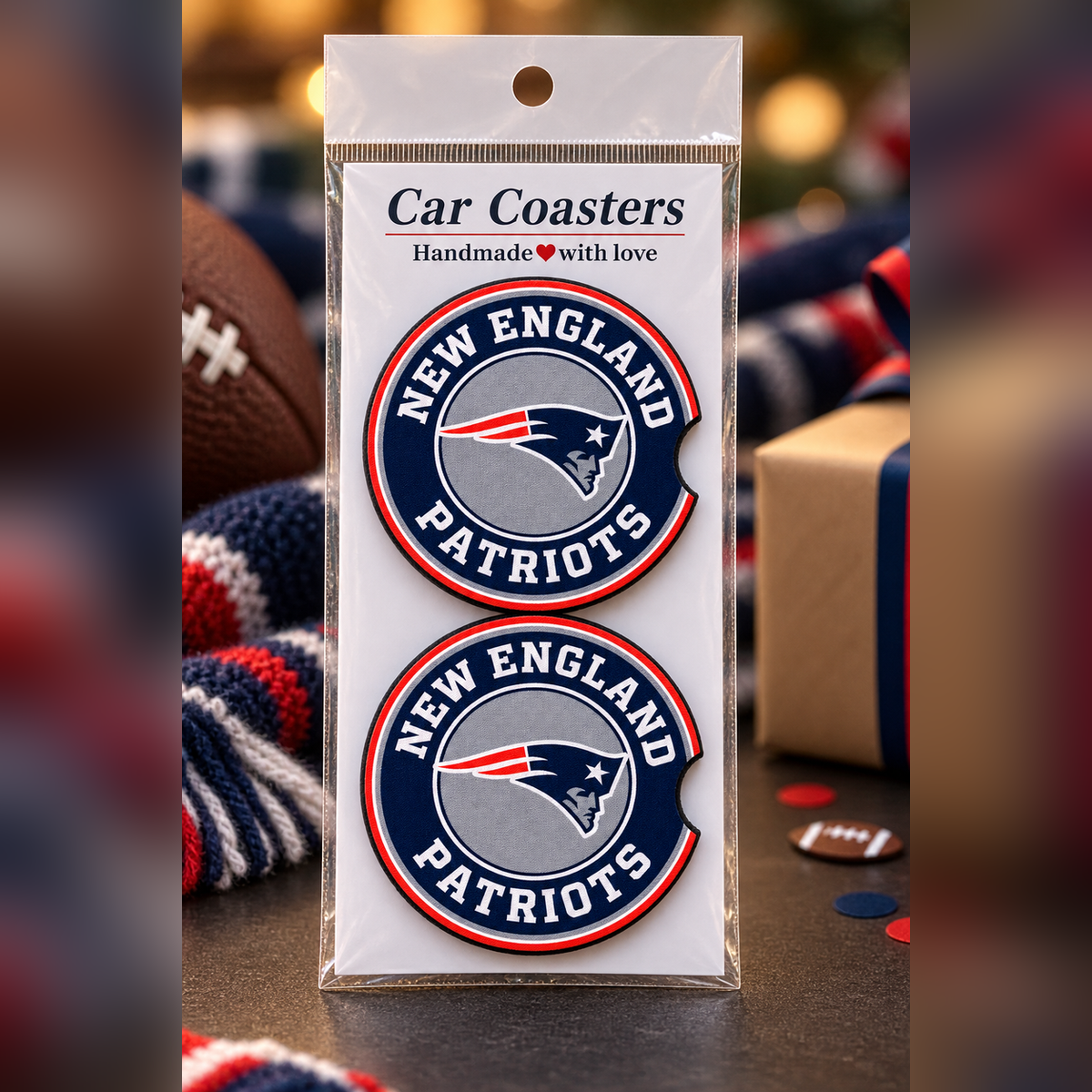 New England Patriots Neoprene Car Coasters - Set of 2
