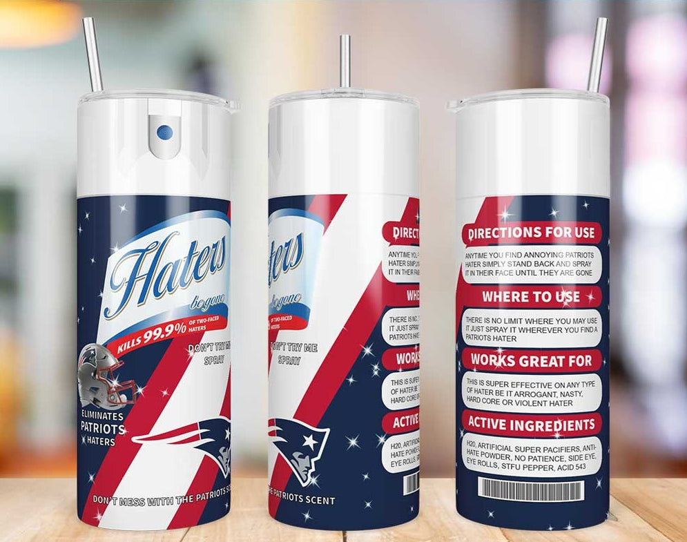 New England Patriots Haters Be Gone Skinny Tumbler - 20 oz