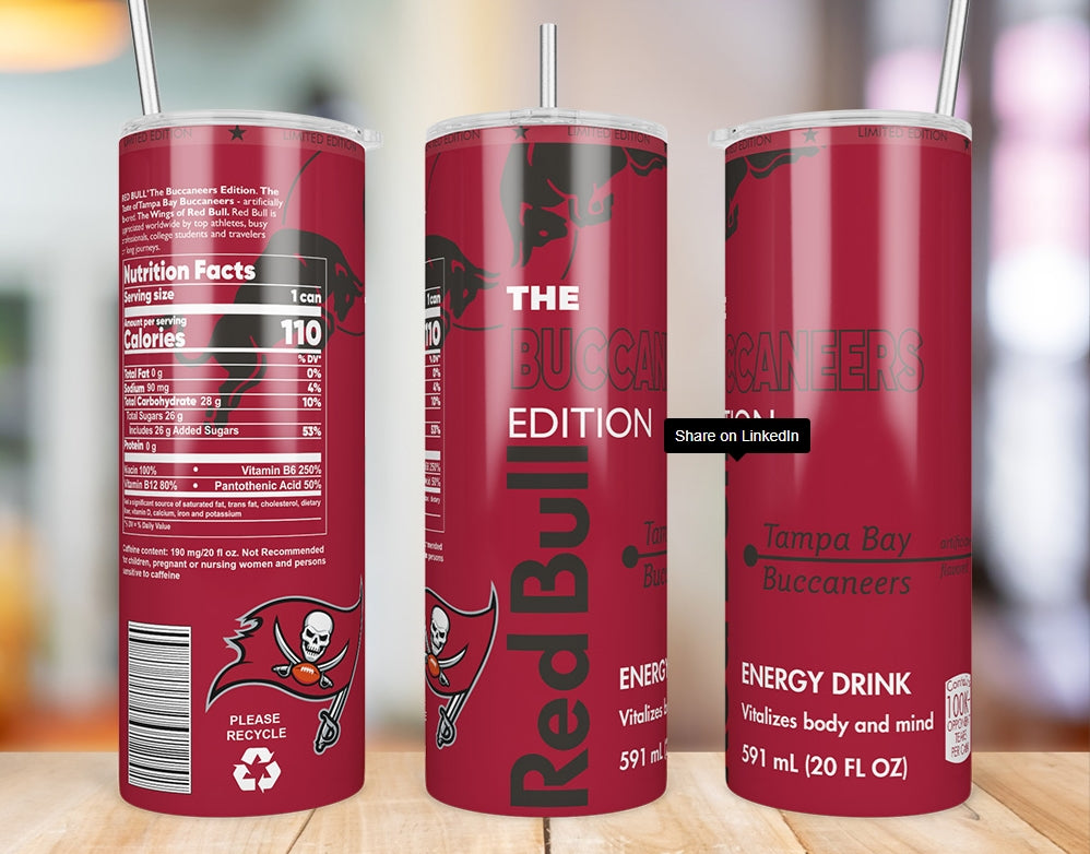 Tampa Bay Buccaneers Red Bull-Inspired Skinny Tumbler - 20 oz