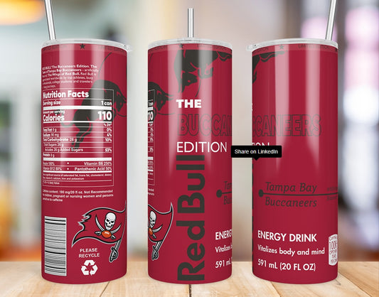 Tampa Bay Buccaneers Red Bull-Inspired Skinny Tumbler - 20 oz