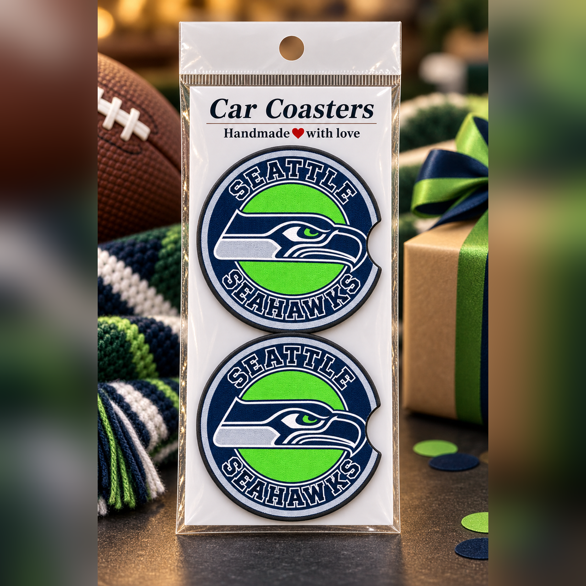 Seattle Seahawks Neoprene Car Coasters - Set of 2