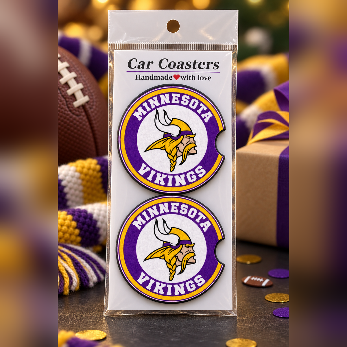 Minnesota Vikings Neoprene Car Coasters - Set of 2