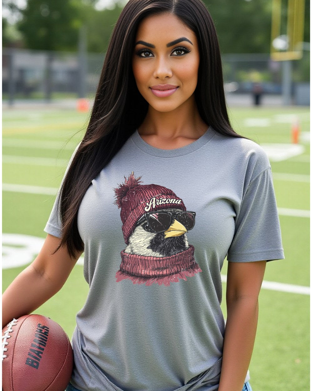 Arizona Cardinals Spirit Animal graphic T-shirt on a female model